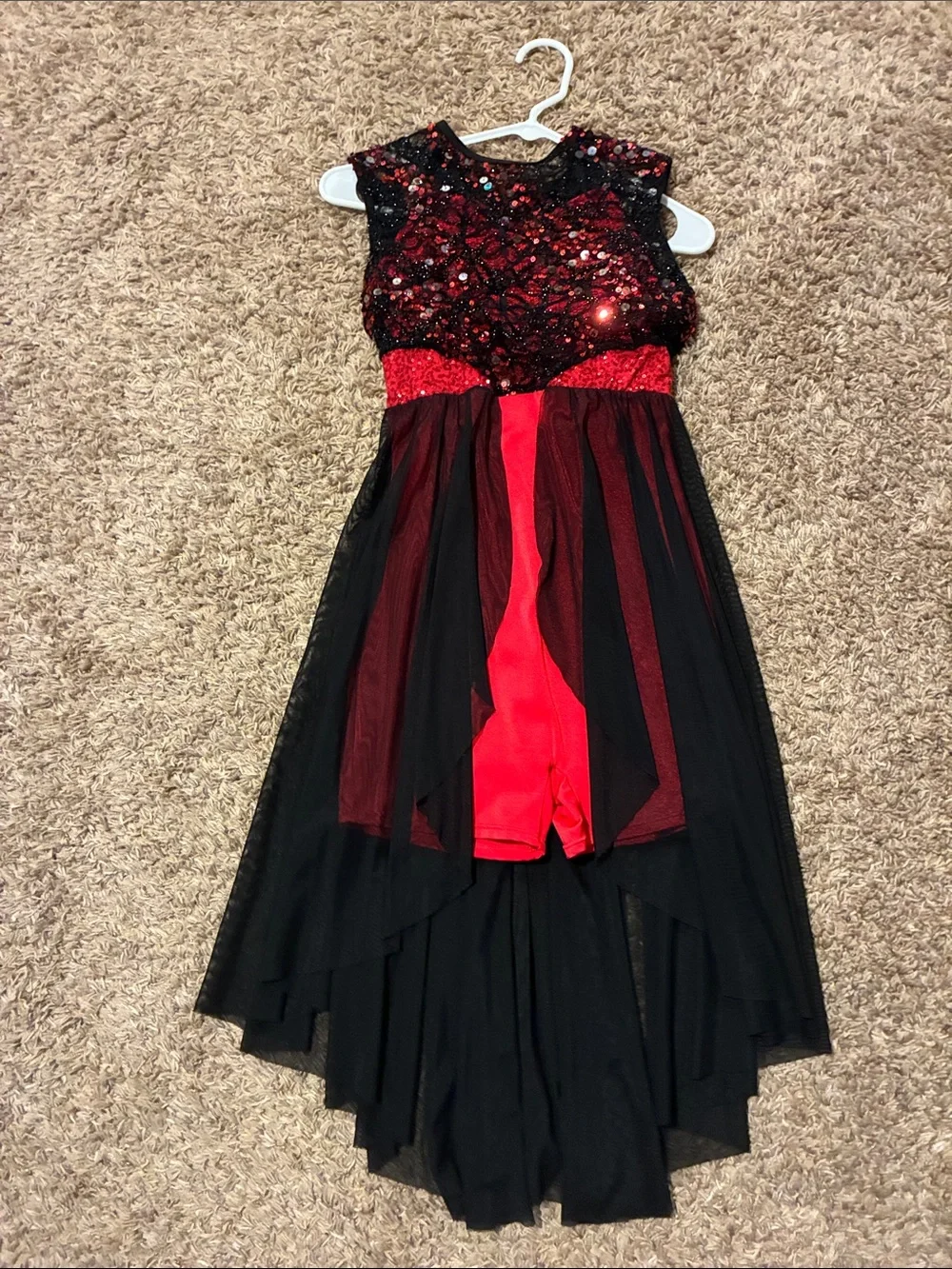 Kids black and red lyrical dance costume